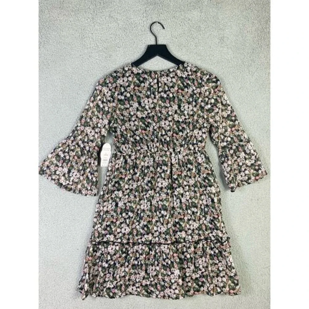 Girls Floral Dress‎ Size L Bell Sleeve Mini Multicolor Ruffle Casual Spring